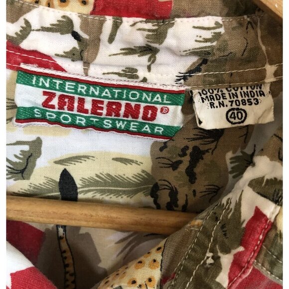 Vintage Zalerno Cat Print Button Up Shirt Mens 40 Animal Print Leopard Artsy - Picture 2 of 8